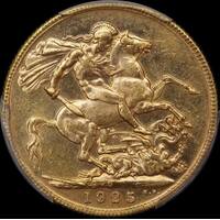 1925 Perth George V Large Head Sovereign Unc (PCGS MS62)