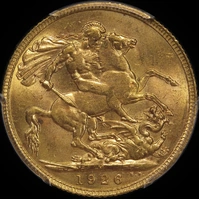 1926 Melbourne George V Large Head Sovereign Choice Unc (PCGS MS63)