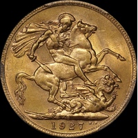 1927 Perth George V Large Head Sovereign Choice Unc (PCGS MS63)
