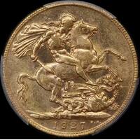 1927 Perth George V Large Head Sovereign Unc (PCGS MS62)