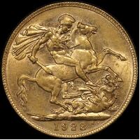 1928 Perth George V Large Head Sovereign EF
