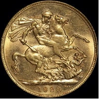 1928 Perth George V Large Head Sovereign good EF