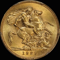 1929 Melbourne George V Small Head Sovereign about Unc (PCGS AU58)