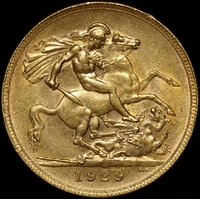 1929 Perth George V Small Head Sovereign about Unc