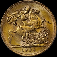 1929 Perth George V Small Head Sovereign Unc (PCGS MS62)