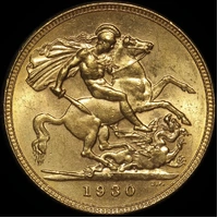 1930 Melbourne George V Small Head Sovereign about FDC