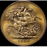 1930 Melbourne George V Small Head Sovereign PCGS AU58