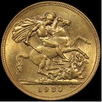1930 Melbourne George V Small Head Sovereign good EF