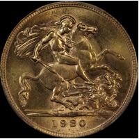 1930 Perth George V Small Head Sovereign Choice Unc (PCGS MS63)