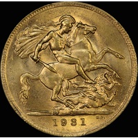 1931 Perth George V Small Head Sovereign Choice Unc (PCGS MS64)