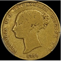 1856/5 Overdate Sydney Mint Type I Half Sovereign PCGS Genuine F Details