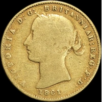 1861 Sydney Mint Type II Half Sovereign Very Good