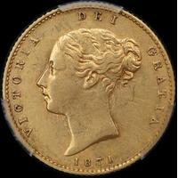 1871 Sydney Young Head Half Sovereign PCGS AU50