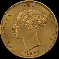 1875 Sydney Young Head Half Sovereign Choice Unc (PCGS MS63)