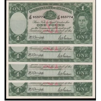 1942 One Pound Consecutive Run of 4 Armitage/McFarlane R30A Uncirculated