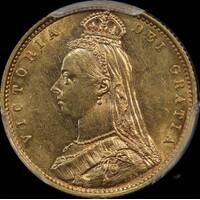 1887 Melbourne Jubilee Head Half Sovereign Dish M506 Unc (PCGS MS62)