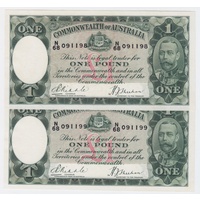 1933 One Pound Consecutive Pair Riddle/Sheehan R28 EF