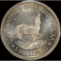 South Africa 1949 Silver 5 Shillings KM#40.1 PCGS PL66