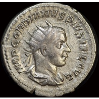 Ancient Rome (Imperial) 243 244 AD Gordian III Silver Denarius Fortuna RIC IV 144 good VF