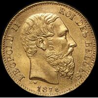 Belgium 1875 Gold 20 Francs KM#37 about Unc