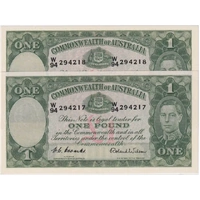 1952 One Pound Consecutive Pair Coombs/Wilson R32 Uncirculated