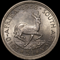 South Africa 1953 Silver 5 Shillings KM#52 about Unc