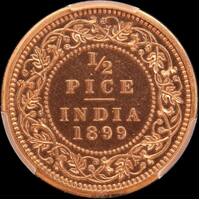 India (British) 1899 Proof Restrike Half Pice KM# 484 PCGS PR64RD