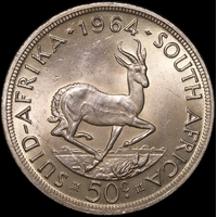 South Africa 1964 Silver 50 Cent KM#62 Uncirculated
