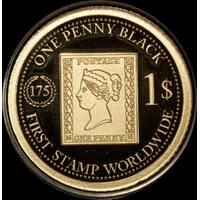 Fiji 2015 Gold 1 Dollar Half Gram Coin Penny Black Postal Stamp