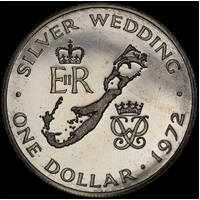 Bermuda 1972 Silver 1 Dollar Uncirculated Coin KM#22a Silver Wedding Anniversary