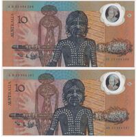 1988 $10 Note Pair Registration Shift Error Johnston/Fraser R310a Uncirculated