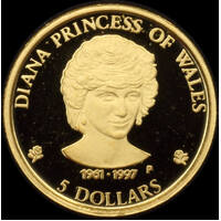 Cook Islands 1997 Gold 5 Dollar Commemorative Coin Diana Princess of Wales