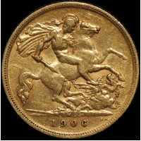 1906 Melbourne Edward VII Half Sovereign about VF