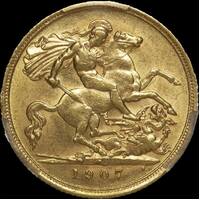 1907 Melbourne Edward VII Half Sovereign about Unc (PCGS AU58)