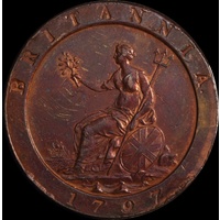 1797 Copper Cartwheel Penny George III S#3777 about Unc