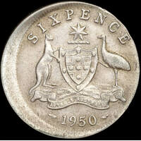 1950 Sixpence 2.21mm Offstrike Error good VF