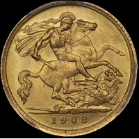 1908 Melbourne Edward VII Half Sovereign Choice Unc (PCGS MS64)