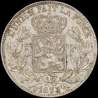 Belgium 1873 Silver 5 Francs KM# 24 EF