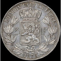 Belgium 1875 Silver 5 Francs KM# 24 good VF