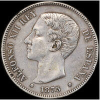 Spain 1875 Silver 5 Pesetas KM#671 Very Fine