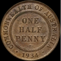 1934 Halfpenny about Unc