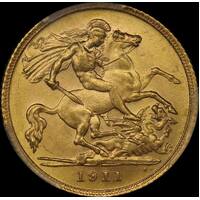 1911 Sydney George V Half Sovereign Choice Unc (PCGS MS63)
