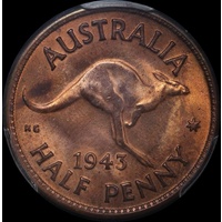 1943 Halfpenny Choice Unc (PCGS MS64RB)
