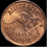 1943 Halfpenny Choice Unc (PCGS MS64RB)