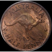1943-I Halfpenny Choice Unc (PCGS MS63RB)