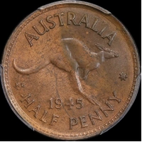 1945-Y Halfpenny Choice Unc (PCGS MS63BN)