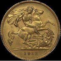1912 Sydney George V Half Sovereign Unc (PCGS MS62)