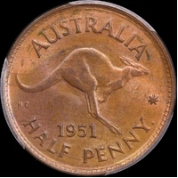 1951-Y Halfpenny Choice Unc (PCGS MS64RB) 