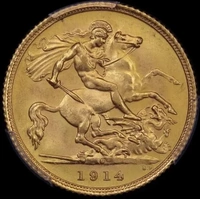1914 Sydney George V Half Sovereign PCGS MS65