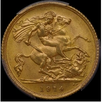 1914 Sydney George V Half Sovereign Unc (PCGS MS62)